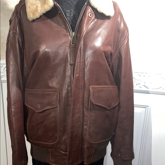 Marc New York Brown Leather Bomber Jacket